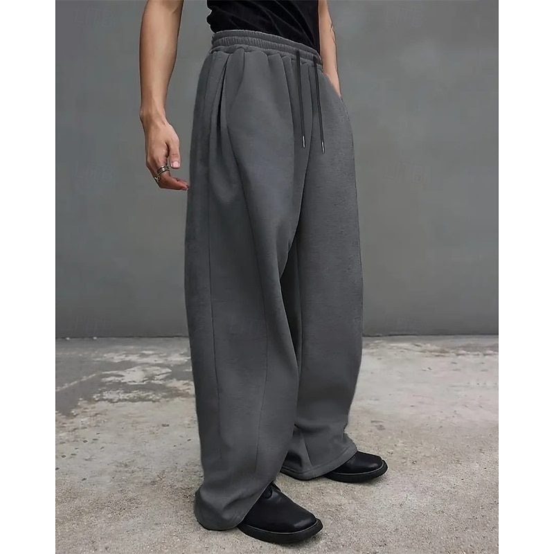 Men's Sweatpants Wide Leg Sweatpants Trousers Drawstring Pocket Elastic Waist Plain Comfort Sports Outdoor Daily Fashion Casual Black Light Grey Micro-elastic2