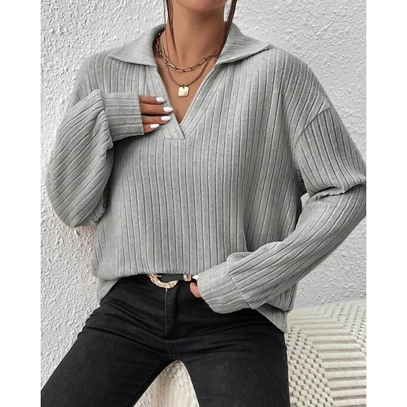 Women's Texture Sweatshirt Pullover Sweatshirt Sweatshirts Plain Streetwear Casual Long Sleeve V Neck Regular Tops Street Holiday Black Green Beige Gray Fall4