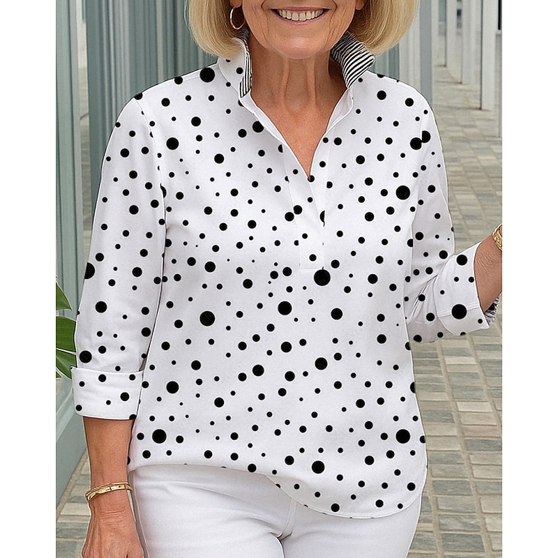 Women's Shirt Blouse Polka Dot Modern Casual Long Sleeve Shirt Collar Regular Tops Daily Going out Print White Yellow Sky Blue Green Fall