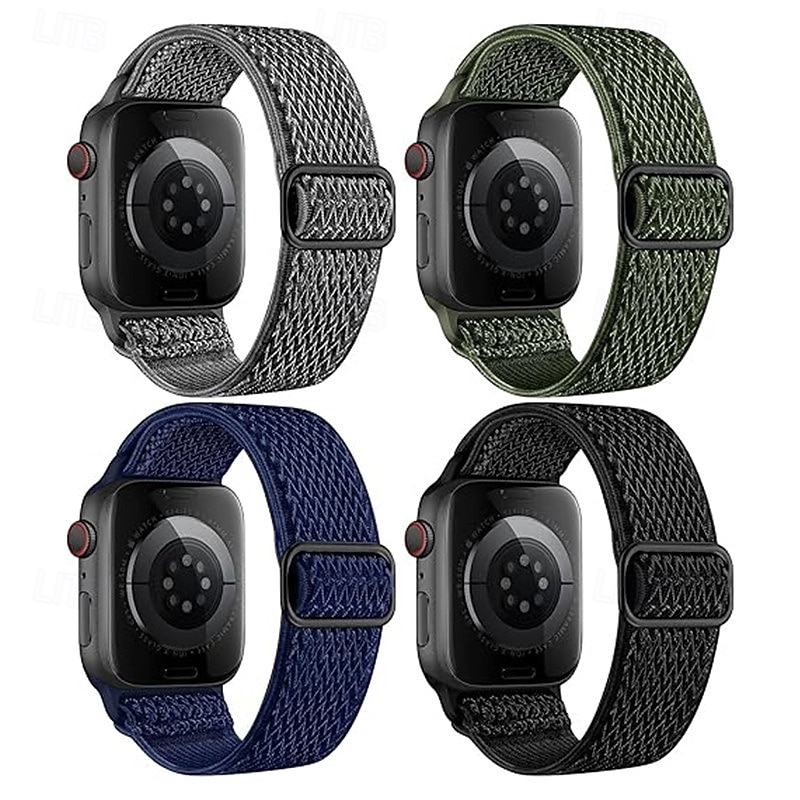 4 Pack Sport Band Compatible with Apple Watch band 38mm 40mm 41mm 42mm 44mm 45mm 49mm Braided Stretchy Breathable Nylon Strap Replacement Wristband for iwatch Ultra 2 Series 9 8 7 SE 6 5 4 3 2 1