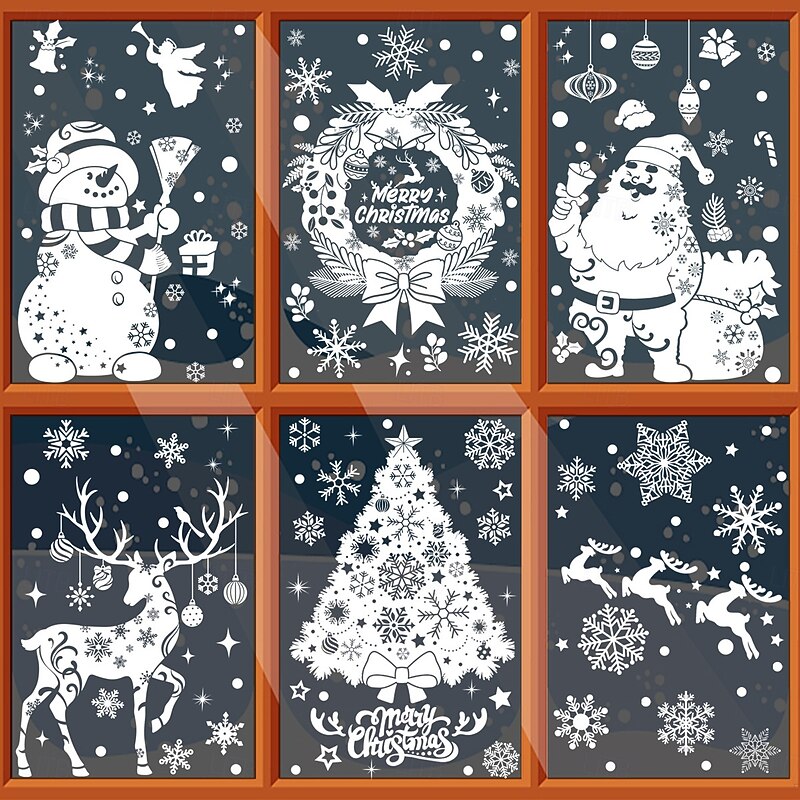 Christmas Window Cling Wall Sticker Decals Decorations, Reindeer & Snowmen, Merry Christmas, Static Cling, Storefront & Home Glass Decor4
