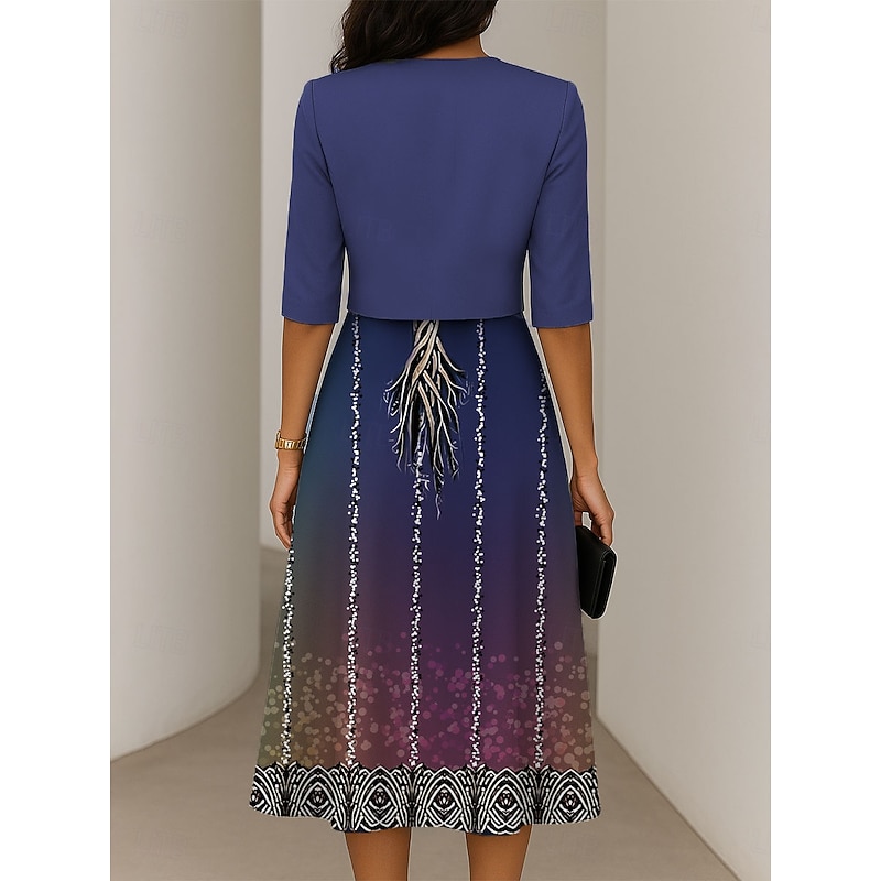 Women's Dress Set A Line Dress Summer Dress Elegant Casual Ombre Graphic Print Midi Dress Half Sleeve V Neck Vacation Date Purple Brown Green Spring Fall Regular Fit2