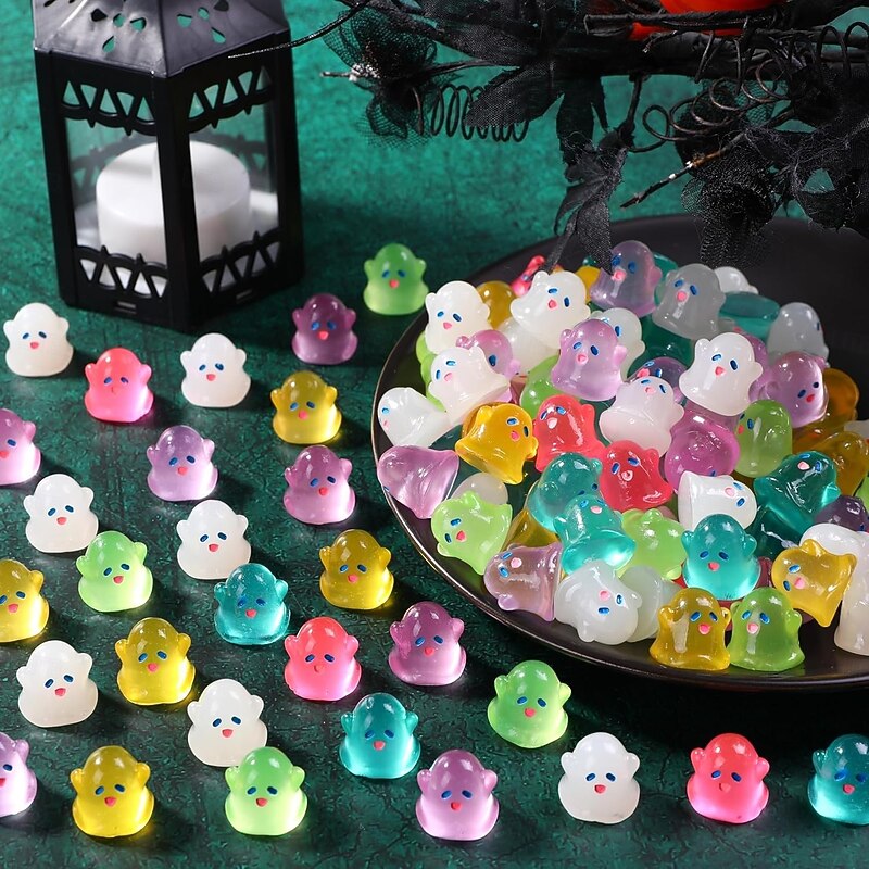 70 pcs Halloween Mini Resin Cute Ghost Decoration Statues Night Light Cute Miniature Cute Ghost Decoration Statues Halloween Miniature Landscape Accessories3