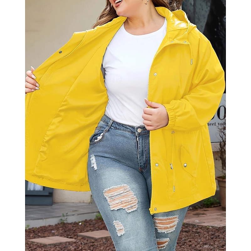 Women's Hoodie Jacket Warm Comfortable Zipper Pocket Outdoor Casual Plain Casual Daily Weekend Zipper Regular Hooded Regular Fit Long Sleeve Outerwear Navy Black Yellow Fall Winter