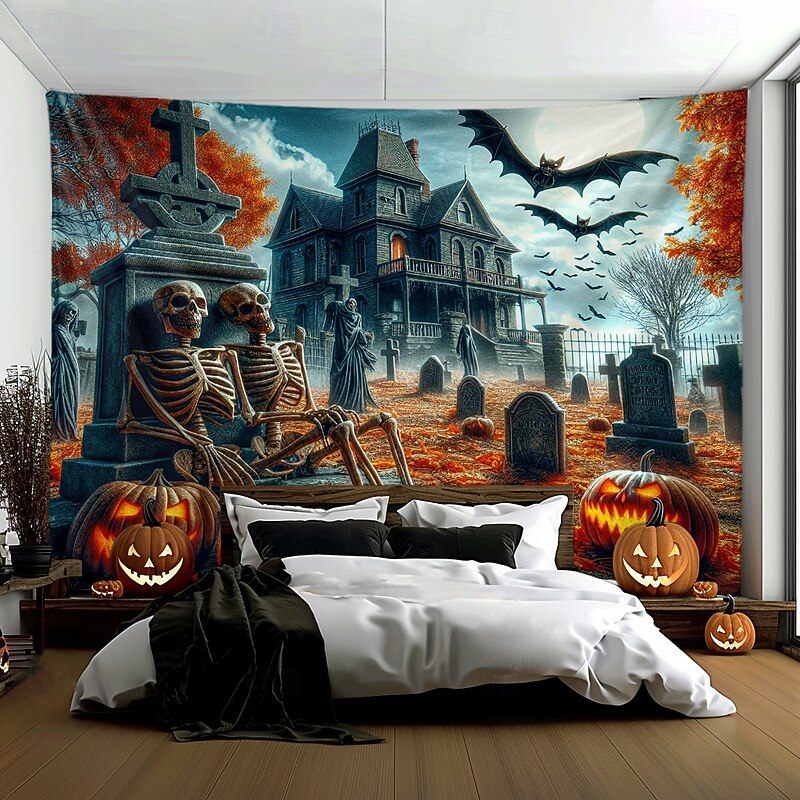 Halloween Tapestry Banners Wall Hangings Skeleton Pumpkin Dark Punk Gothic Style Party Dorm Shooting Backgrounds Home Decor3