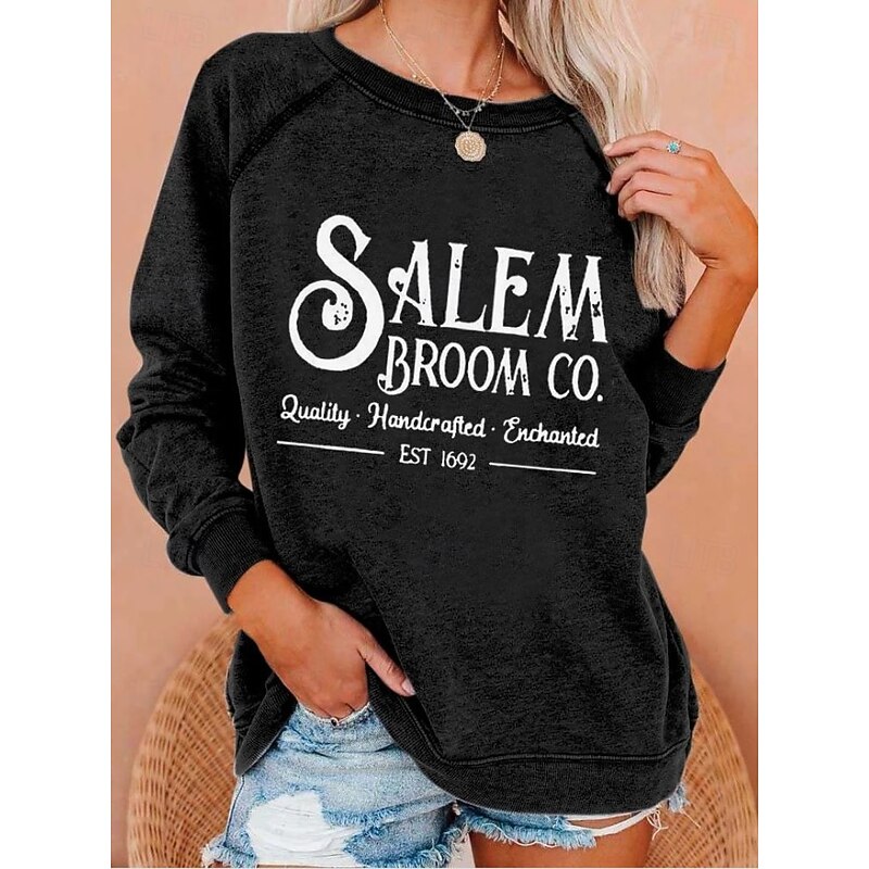 Women's Pullover Sweatshirt Graphic Halloween Fashion Casual Long Sleeve Crew Neck Regular Tops Casual Print Black White Red Blue Purple Summer Spring Fall2