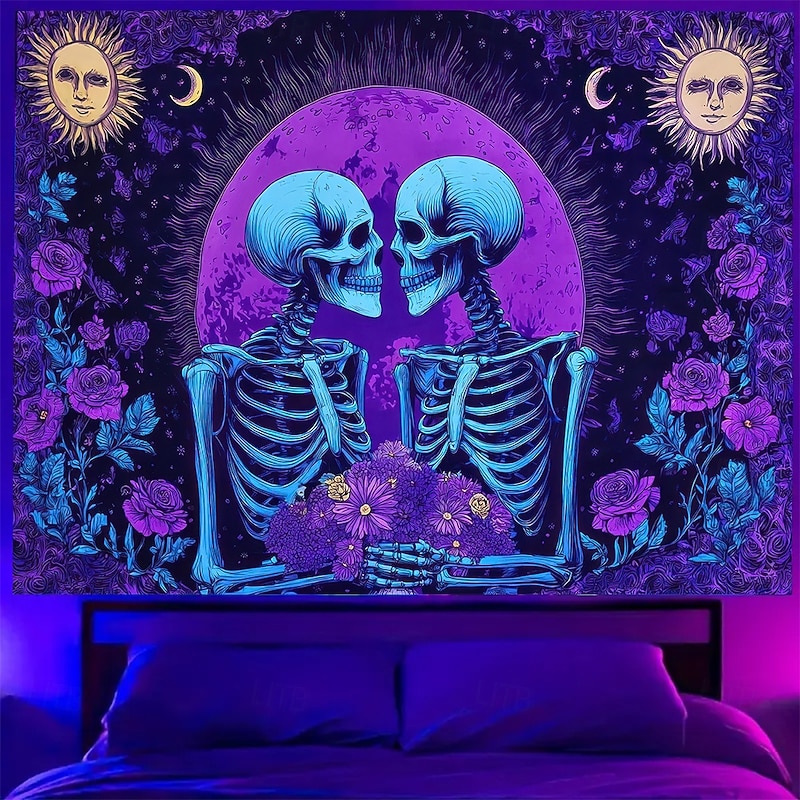 Halloween Tapestry Banners Blanket Skeleton Dark Punk Gothic Style Party Dorm Shooting Backgrounds Home Decor4