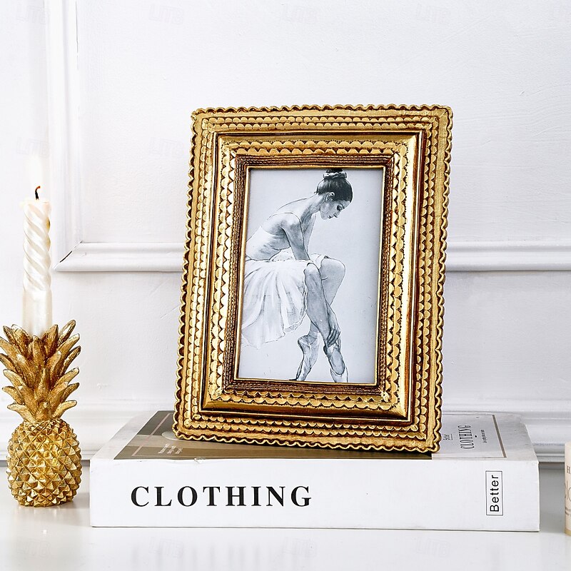 1PC European-style Golden Classical Three-dimensional Pattern Decorated Rectangular Photo Frame Resin Material Warm Home Decoration Suitable for Family Photo Display and Photography Decoration Props4