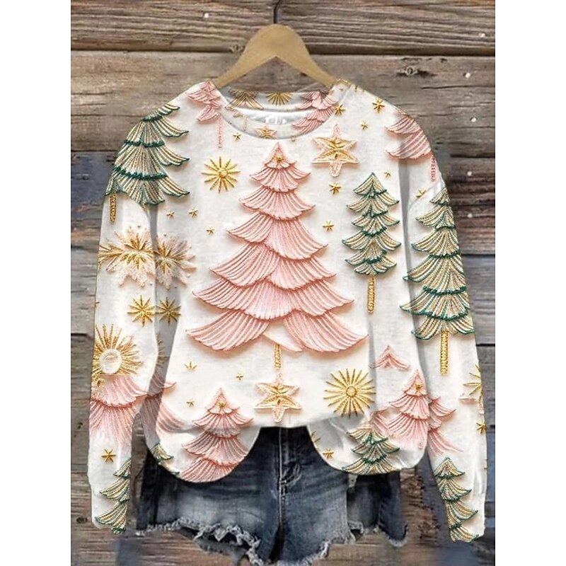 Women's Sweater Casual Soft Floral Graphic Ribbed Crew Neck Knitted Long Sleeve Regular Tops Knit Outdoor Daily Weekend White Green Fall Winter4
