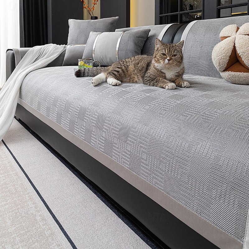 Summer Ice Silk Couch Cover for Pets, Pet Friendly Cooling Sofa Cushion and Throw Blanket, Soft Skin-Friendly Non-Slip Sofa Protector, Luxury Minimalist Slipcover for Living Room