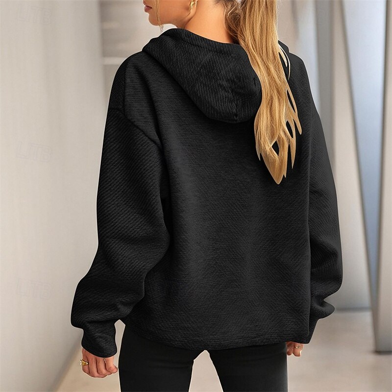 Women's Texture Sweatshirt Pullover Hoodie Sweatshirt Plain Streetwear Casual Long Sleeve Hooded Regular Tops Street Holiday Drawstring Black White Brown Khaki Army Green Spring Fall4