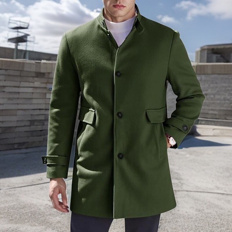 Men's Peacoat Trench Coat Vacation Daily Fall Winter Polyester Thermal Warm Windproof Outerwear Clothing Apparel Fashion Classic Plain Pocket Lapel Single Breasted4