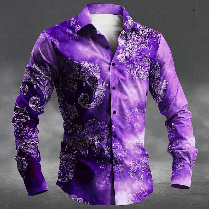 Halloween Men's Floral Print Halloween Costumes Shirt Button Up Shirt Long Sleeve Dark Punk Gothic Style Outdoor Holiday Summer Spring Turndown 3D Print Collared Shirts Blue Purple Orange