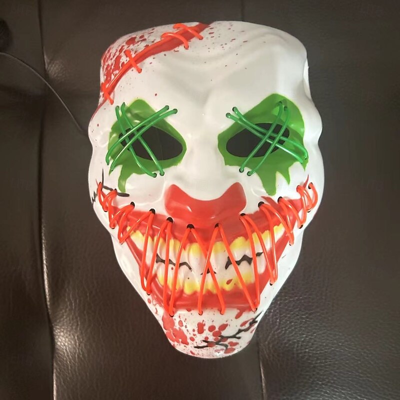 1 Pc 30 * 20CM Halloween New LED Luminous Clown Mask Halloween Fun Party COS Adult Makeup Cold Light Mask AA Battery Box4