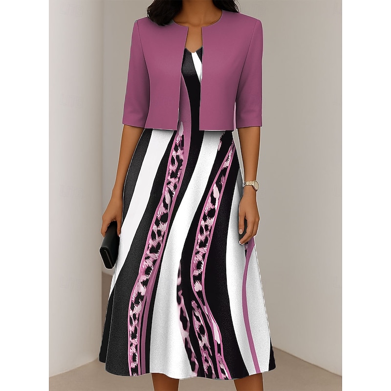 Women's Dress Set A Line Dress Summer Dress Elegant Casual Graphic Leopard Print Midi Dress Half Sleeve V Neck Vacation Date Pink Blue Green Spring Fall Regular Fit3