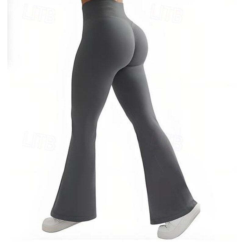 Women's Yoga Pants Yoga Leggings Flare Leg High Waist Pilates Gym Workout Workout Tights Solid Color Black White Dark Gray Fall Sports Activewear Stretchy Slim4