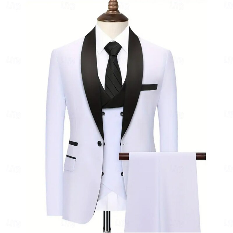 Men's Wedding Party Wedding Suits Shawl Lapel White Formal Solid Colored Slim Fit 2 Piece4