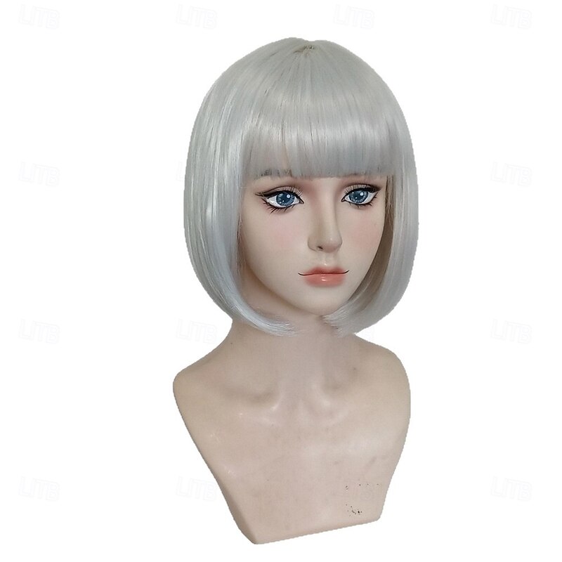 Megan2 Silver White Short Bob Short Hair Anime Wig for Women COS Wig Cross-border New Wig for Women Children