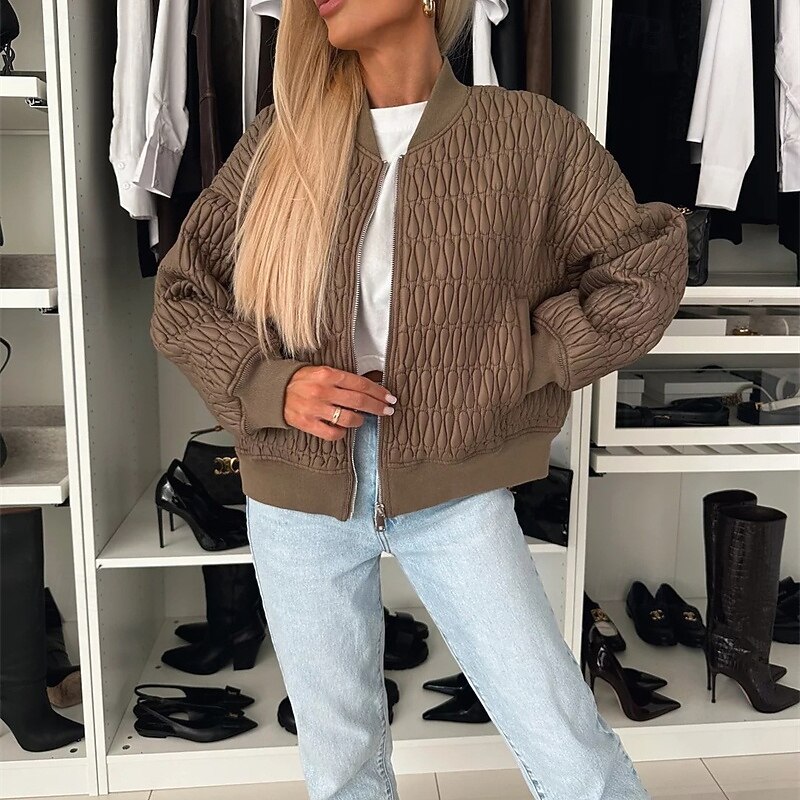 Women's Winter Jacket Parka Warm Comfortable Zipper Pocket Fashion Modern Casual Plain Going out Weekend Zipper Regular Collarless Regular Fit Long Sleeve Outerwear Black Navy Blue Apricot Winter2