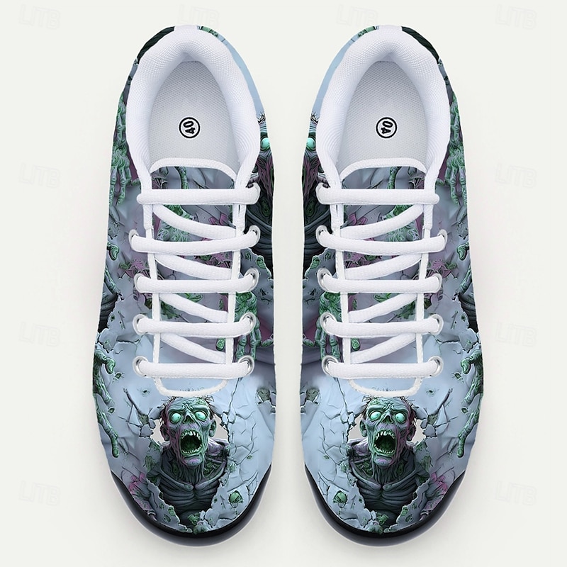 Men's Halloween Zombie Print Sneakers – Spooky Graphic Lace-Up Running Shoes for Costume Party and Festival Wear - Main Image