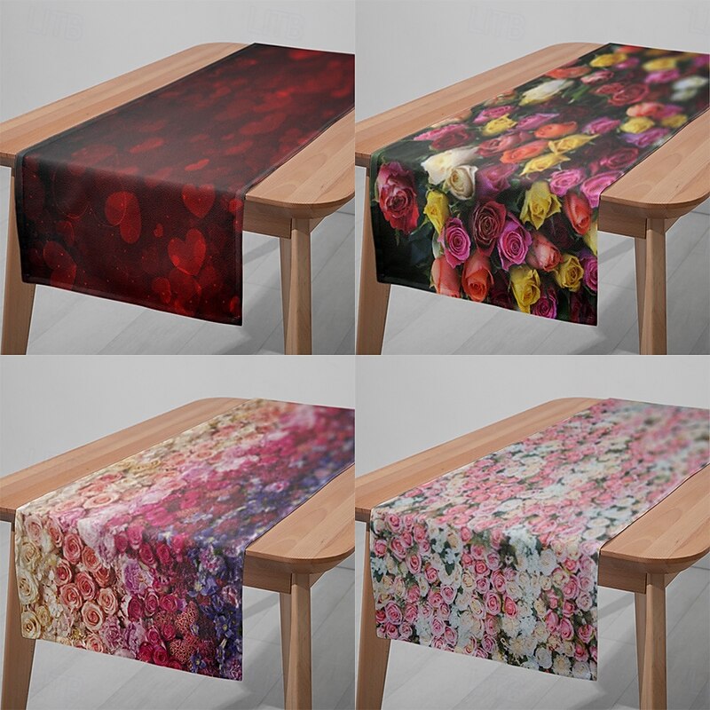 1pc Rose Floral Table Runner, Digital Printed Rectangular Tablecloth for Dining Room, Wedding, Banquet, or Party Decoration