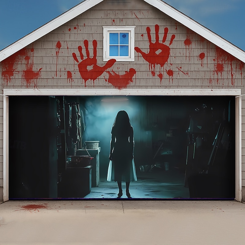 Halloween Tapestry Garage Door Cover Large Hanging Backdrop Ghost 3D Dark Punk Gothic Style Party Outdoor Shooting Backgrounds Yard Haunted House Home Decor2
