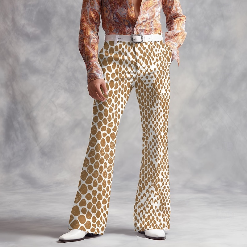 Men's Geometric Abstract Art Disco Pants 60s 70s Bell Bottoms Mid Waist Vintage Retro Outdoor Vacation Party Side Pockets Flared Leg Pants Trousers Spring Fall 3D Print Black And White White Red3