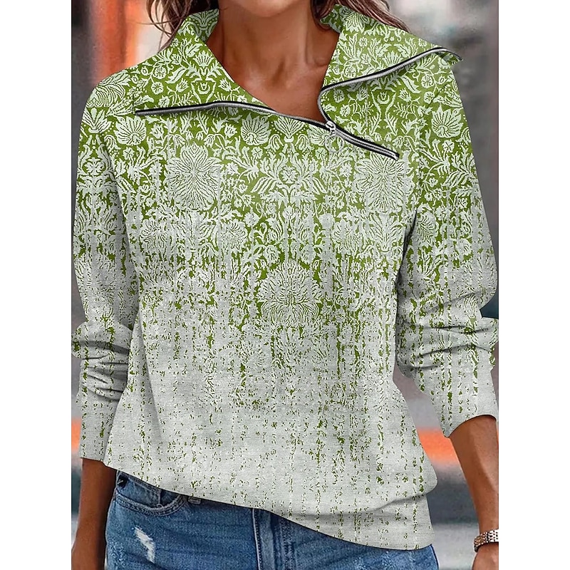 Women's Zip Up Sweatshirts Graphic Geometric Casual Long Sleeve High Neck Regular Tops Red Blue Green Beige Fall Winter3