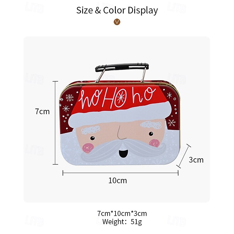 Christmas Cookie Tins with Lids for Gift Giving Xmas Tin Containers Briefcase Style Metal Box Cartoon Santa Snowman Reindeer Design Holiday Storage Festive Decoration Accessory3