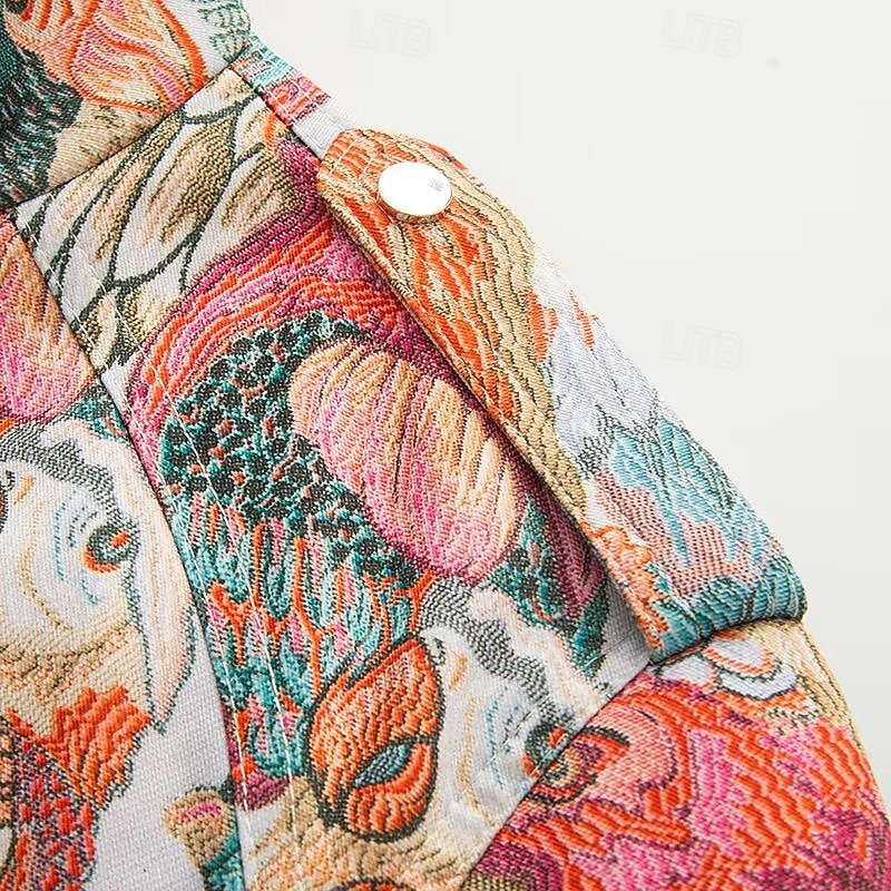 Women's Casual Jacket Comfortable Zipper Boho Vintage Floral School Vacation Home Office Short Stand Collar Regular Fit Long Sleeve Outerwear color Spring Fall4