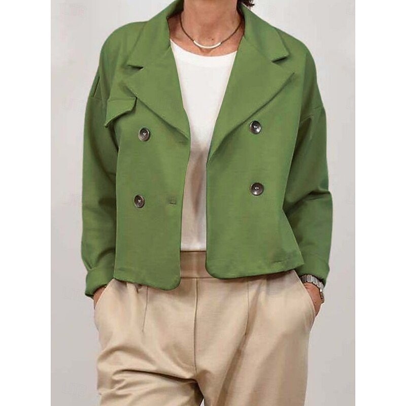 Women's Casual Jacket Comfortable Breathable Buttons Casual Plain Vacation Street Casual Daily Wear Double Breasted Short Turndown Regular Fit Long Sleeve Outerwear Pink Sky Blue Green Spring Fall3