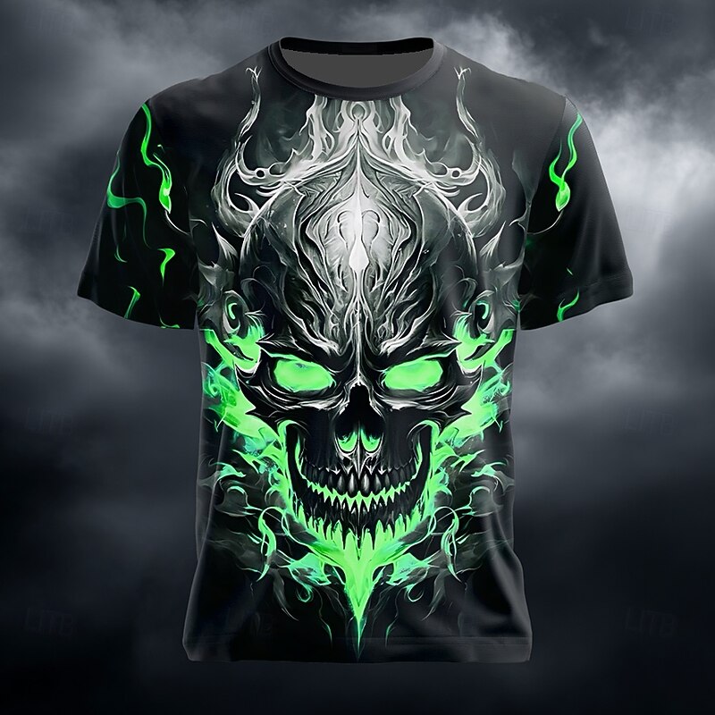 Halloween Men's Skull 3D T Shirt Short Sleeve T shirt 3D Print Crew Neck Shirt Exaggerated Designer Horror Party Street Club Blue Purple Green Summer Spring All Seasons Clothing Apparel S M L XL XXL2