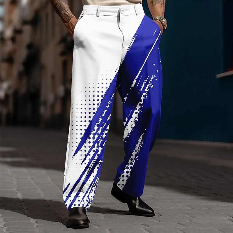Men's Geometric Dress Pants Trousers Suit Pants Mid Waist Casual Dailywear Holiday Relaxed Fit Flat Front Dress Pants with Side Pockets Spring Fall 3D Print Black Blue Purple3