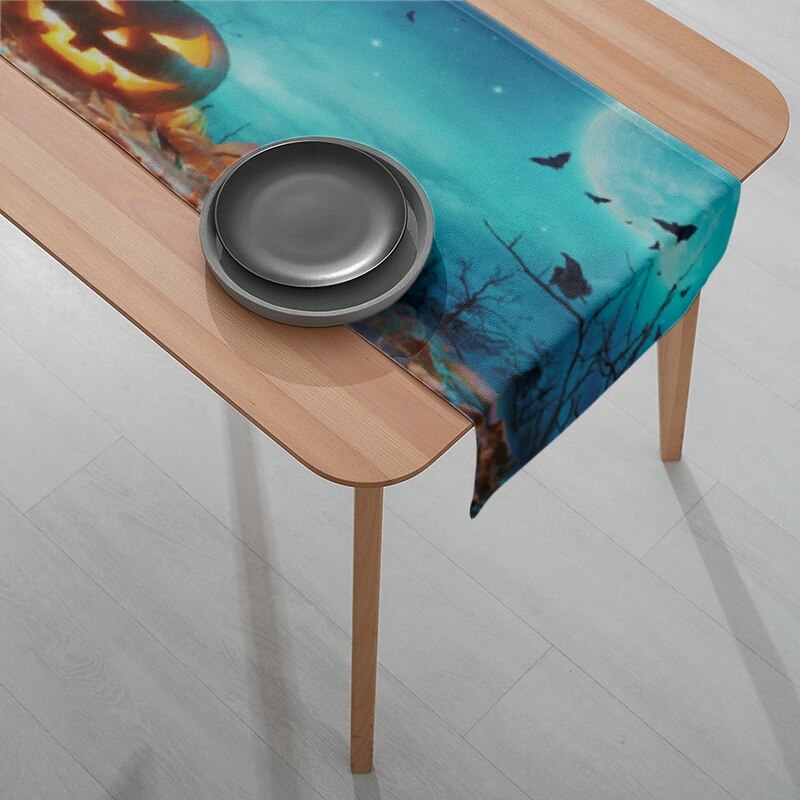 Halloween Blue Pumpkin Table Runner - Digital Printed Rectangular Tablecloth 33x180cm for Restaurant & Party Decor4