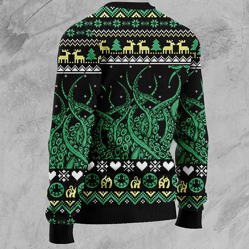Christmas Men's Animal Tree Pullover Sweater Jumper Knitwear Crewneck Casual Vacation Daily Festival 3D Print Keep Warm Long Sleeve Spring Fall Winter Brown Green4