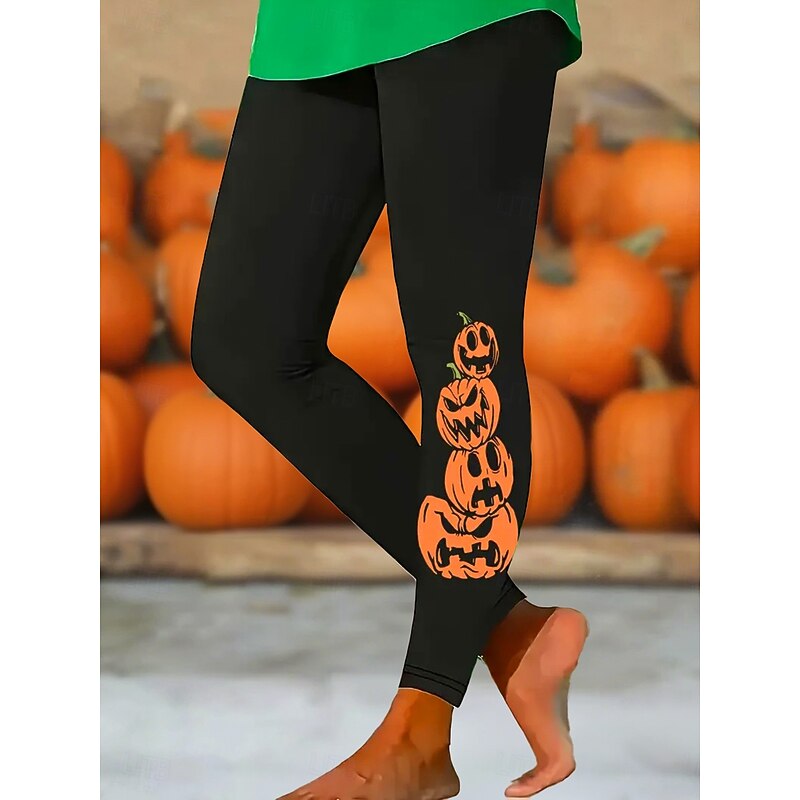 Women's Leggings Vintage Casual Full Length High WaistPantsHalloween Graphic Pumpkin Printing Soft Breathable Stretchy Street Daily Black Yellow Blue Orange Spring Fall Winter Slim Fit2