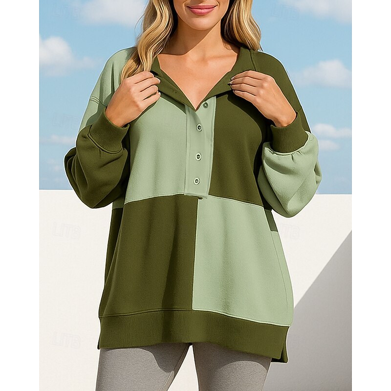 Women's Pullover Sweatshirt Casual Tops Buttons Long Sleeve Top Athleisure Fall Patchwork Lightweight Workout Outdoor Training Sportswear Activewear Pink Blue Green4