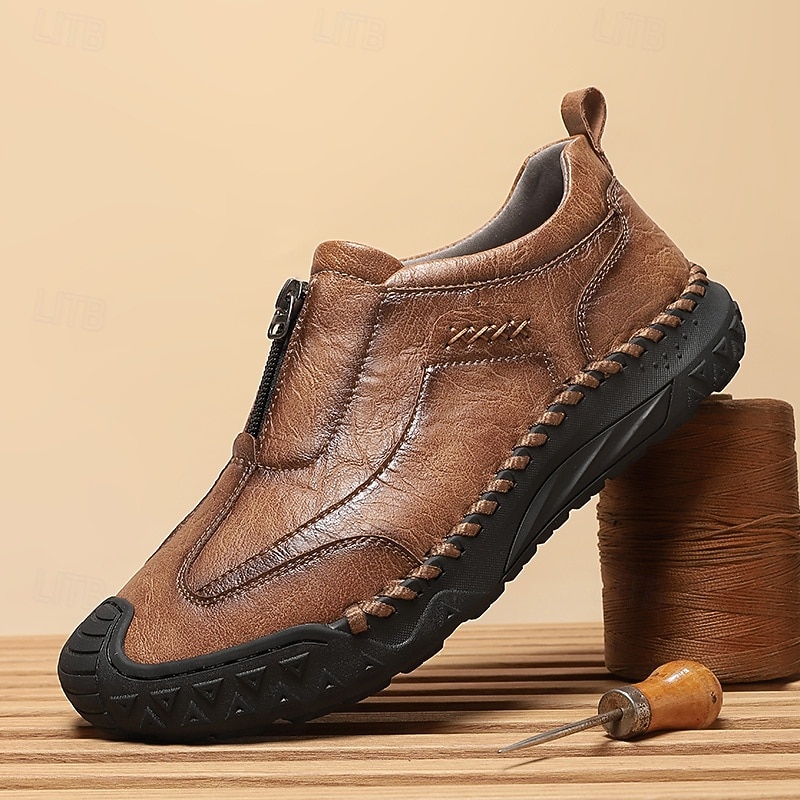 Men's Brown Slip-On Casual Shoes with Non-Slip Sole, Comfortable Outdoor Walking Loafers for Work and Travel