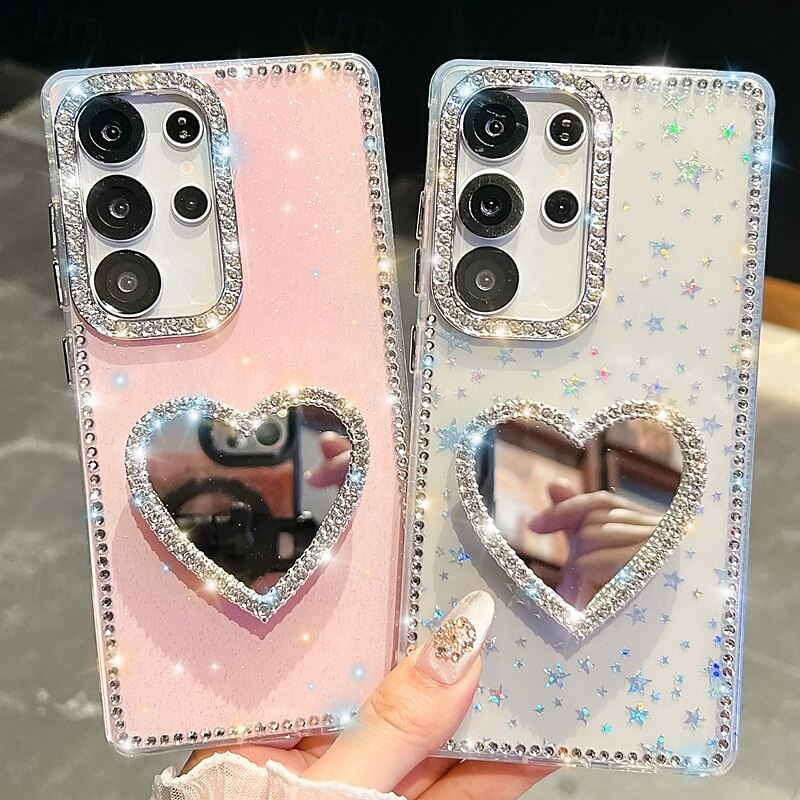 Phone Case For Samsung Galaxy S25 S24 Ultra Plus S24 FE S23 A16 A55 5G A35 5G A15 Back Cover Mirror Kickstand Shockproof Heart Silicone2