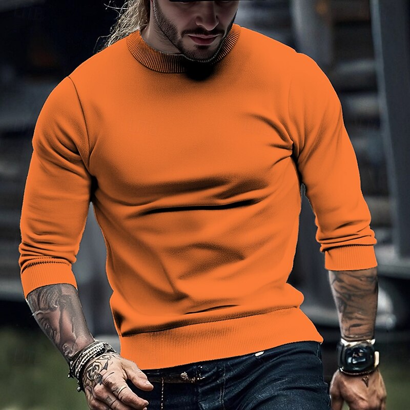 Men's Pullover Sweater Jumper Knit Sweater Ribbed Knit Regular Tops Knitted Plain High Neck Fashion Basic Vacation Daily Wear Clothing Apparel Fall Winter Black White S M L4