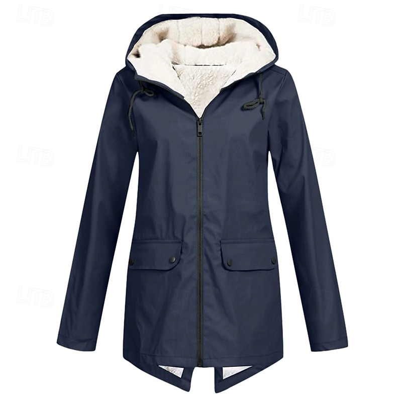 Women's Trench Coat Waterproof Rain Jackets Rain Coats Waterproof Windproof Zipper Pocket Fashion Outdoor Plain Going out Weekend Zipper Regular Hooded Regular Fit Long Sleeve Outerwear White Red4