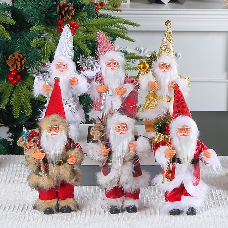 Christmas 9 Inch Standing Santa Figurine Holiday Tree Hugging Doll Festive Christmas Decoration Perfect Window Display Seasonal Home Party Ornament