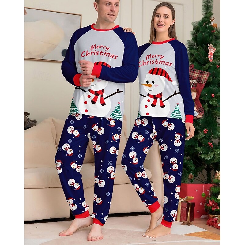Family Pajamas Christmas Pattern Home Patchwork Navy Blue Long Sleeve Active Matching Outfits3