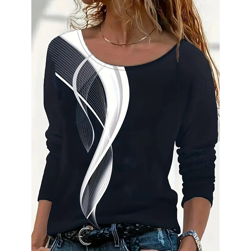 Women's T Shirt Graphic Color Gradient Abstract Fashion Long Sleeve Crew Neck Regular Tops Daily Going out Weekend Print Black Pink Green Spring Fall2