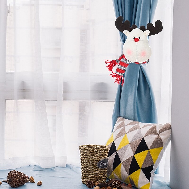 Christmas Curtain Tieback Elastic Band with Buckle Holiday Decoration Home Fabric Curtain Holdback Festive Christmas Window Dressing Accessory for Living Room Bedroom