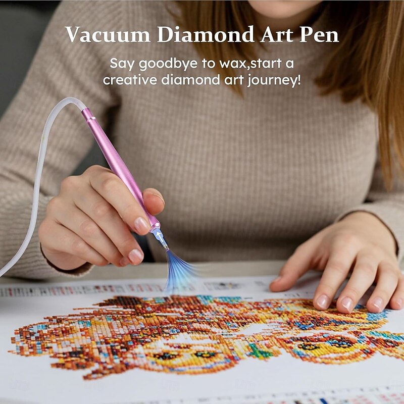 USB-Powered Electric Diamond Art Painting Pen with Vacuum Storage Tray Ergonomic Handle, Adjustable Settings, and Multi-Colored Brush Heads for Long-Lasting, Stable Crafting, Diamond Art Pen2