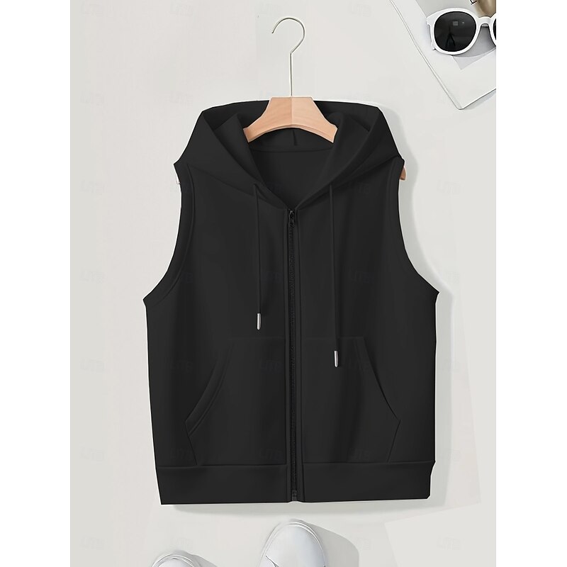 Women's Pullover Sweatshirt Zip Up Hoodies Santa Claus Plain Classic Casual Sleeveless Hooded Regular Tops Home Dailywear Holiday Front Pocket Black White Purple Dark Blue Winter3
