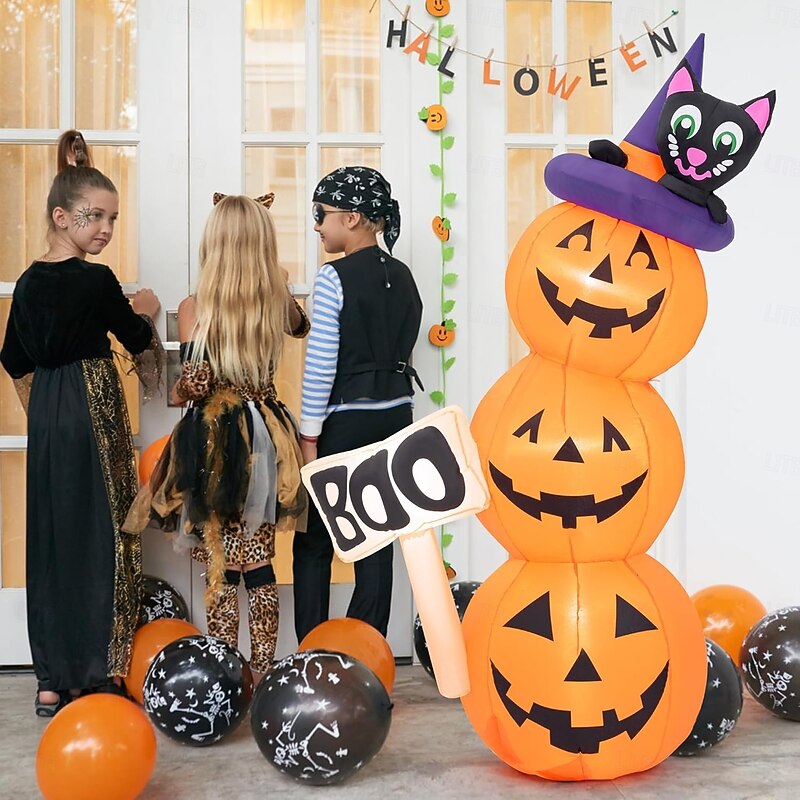1 Pc 1.6m Halloween Black Cat Handheld Lamp with Inflatable Smiling Pumpkin Inflatable Air Model Indoor and Outdoor Courtyard Lawn Garden Party Atmosphere Decorative Lamp US/EU/UK/AU Plug2