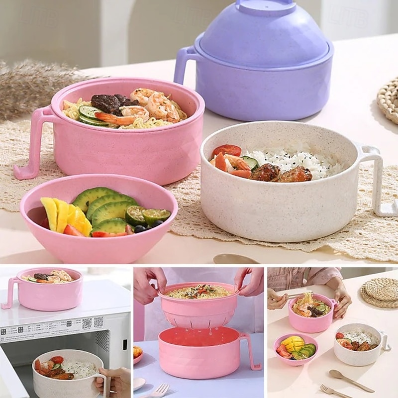 Microwave Ramen Bowl Large Capacity Instant Noodle Bowl Set with Strainer Lid Eco Friendly Wheat Straw Material Durable Kitchen Tableware for Hot Soups Meals