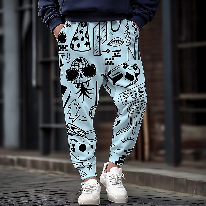 Men's Stick Figure Sweatpants Joggers Trousers Mid Waist Drawstring Elastic Waist Casual Jogging Streetwear Workout Athletic Sweatpants with Pockets Spring Fall 3D Print Black White Blue2